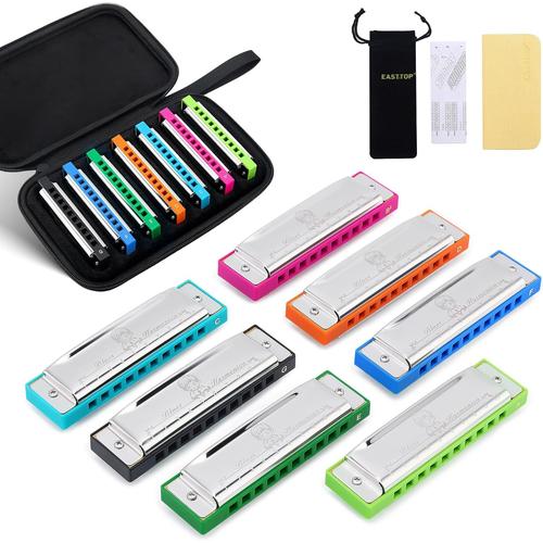 Lot De 7 Harmonica Diatonique 10 Trous 7 Couleurs Pour Adultes,Professionnels Et Étudiants,En Cadeau