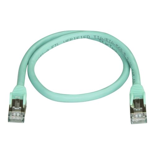 StarTech.com Câble réseau Cat6a STP sans crochet de 50 cm - Aqua - Cordon de raccordement - RJ-45 (M) pour RJ-45 (M) - 50 cm - STP - CAT 6a - sans crochet - turquoise