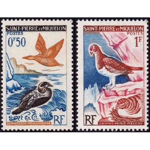 Saint Pierre Et Miquelon, Territoire D'outre-Mer 1963, Beaux Timbres Neufs* Yvert 364 Et 365, Série Oiseaux, Eider Et Lagopède Muet.