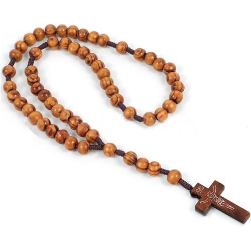 1 Article Chapelet Catholique Collier,Croix En Bois Collier,Chapelet Chretien,Chapelet Musulman, Chapelet Croix Catholique