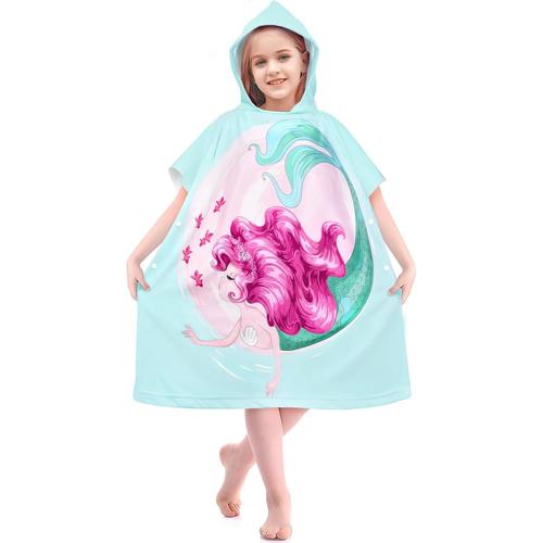 Poncho De Bain Enfant Serviette De Bain Enfants Serviette De Plage Fille Cape De Bain Garcon Super Absorbant S¿¿Chage Rapide Poncho ¿¿ Capuche Poncho De Surf Sortie De Bain Pour Enfants 6-12 Ans