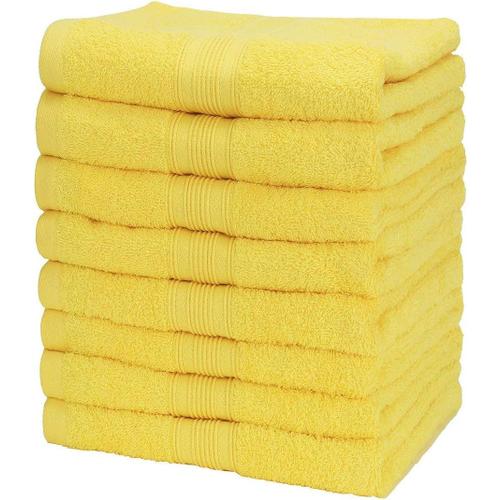 Lot De 8 Serviettes De Toilette En Tissu ¿¿Ponge, 100% Coton, Jaune, 50 X 100 Cm