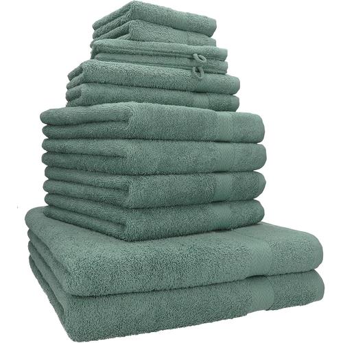 Lot De 12 Serviettes Premium Set De 2 Draps De Bain 4 Serviettes De Toilette 2 Serviettes D'invit¿¿ 2 Lavettes 2 Gants De Toilette 100% Coton Couleur Vert Sapin