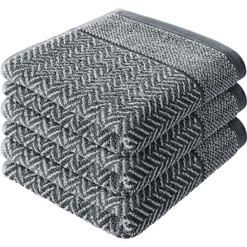 Serviettes Essuie-Mains, Set De 3, 100% Coton 50x100 Cm ¿¿ Motifs, Anthracite