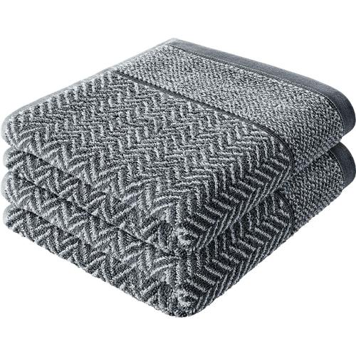 Serviettes Essuie-Mains, Set De 2, 100% Coton 50x100 Cm ¿¿ Motifs, Anthracite