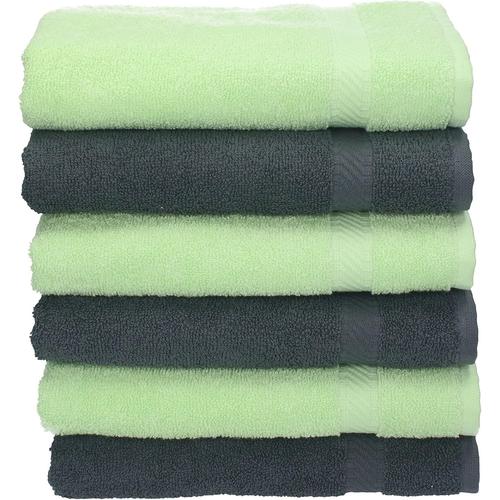 Lot De 6 Serviettes De Toilette Taille 50x100 Cm 100% Coton Palermo Couleur Vert Et Anthracite