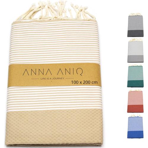 Fouta Abeille Serviette De Hammam Pour Sauna Serviette Pestemal Peshte Fois Xxl Extra Large 197 X 100 Cm 100% Coton En Tunisie Comme Serviette De Plage, Pour Salle De Bain, Pique-Nique, Yoga (Beige)