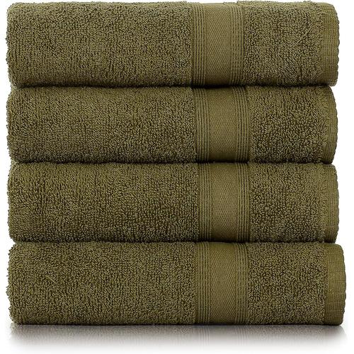 Lot De Serviette De Toilette Vert Fonc Olive, 4x Serviette De Toilette (50x90 Cm), Serviette Main Salle De Bain, Serviette Eponge, Homme Et Femme, Serviette Coton, Tr S Absorbantes