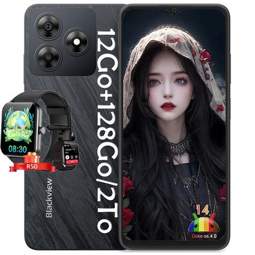 Blackview WAVE 8 Smartphone 6.56" 12Go+128Go 13MP 5000mAh Android 14 Dual SIM Noir avec Smartwatch Blackview R50