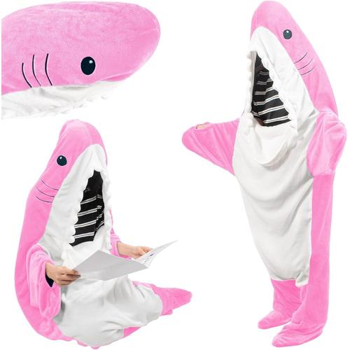 Couverture De Requin Adulte-Shark Blanket Douce Couverture Chaude,Couverture Personnalisée À Capuche Sac De Sommeil En Flanelle Douillette,Cadeau De Requin Cosplay,Beau