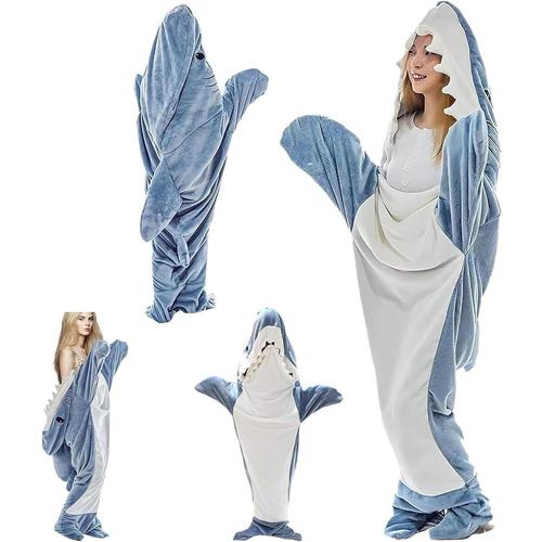 Couverture Requin À Enfiler-Costume De Requin-En Flanelle-Pour Adolescents,Adultes,Amateurs De Requin-Pour Cosplay,Spectacles (S)