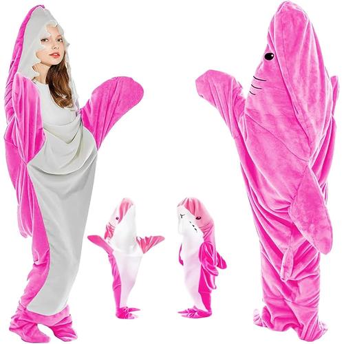 Couverture Requin Rose En Flanelle Douce-Sac De Couchage-Costume De Requin-Costume De Requin Portable-Pour Enfants,Amateurs De Requin-Cosplay (S)