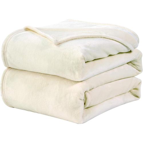 Plaid Couverture Polaire Flanelle En Microfibre,Jeté De Canapé 220x240 Blanc Beige,Couverture Lit Jete De Canape 2 Personnes,Plaid Fourrure Grand Chaud Et Doux En Peluche,Crème 240x220