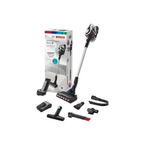 Bosch Unlimited Gen2 Serie | 8 BSS82SIL1 - Aspirateur - balai/à main (2-en-1) - sans sac - sans fil - argent chargeur inclus