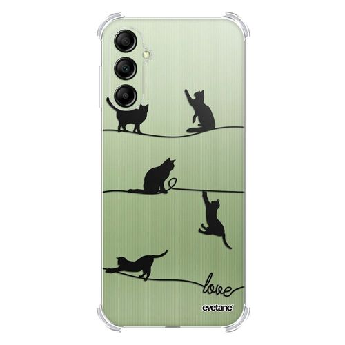 Coque Samsung Galaxy A14 Silicone Antichocs Solides Coins Renforcés Protection Housse Transparente Chat Lignes Evetane