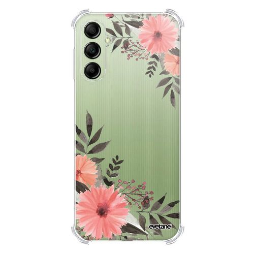 Coque Samsung Galaxy A14 Silicone Antichocs Solides Coins Renforcés Protection Housse Transparente Fleurs Roses Evetane