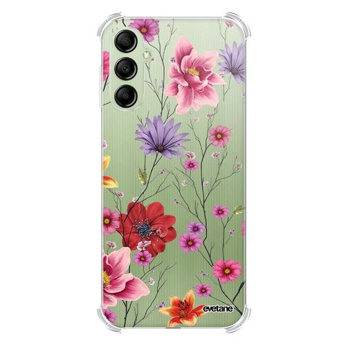 Coque Samsung Galaxy A14 Silicone Antichocs Solides Coins Renforcés Protection Housse Transparente Fleurs Multicolores Evetane