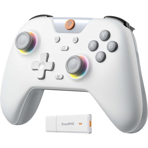 X05 Manettes Pc Sans Fil Rechargeable Avec Rgb/Vibration/Hall Joystick/Hall Trigger,Manette Pc Bluetooth Pour Manette Pc Gamer/Switch/Mobile/Android/Ios/Android Tv Box,750 Mah,Blanc