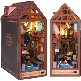 Diy Book Nook Kit,Maison De Poupée Miniature En Bois Puzzle 3d En Bois Avec Lumière Led Serre-Livres D'art Kit Booknook Insert De Bibliothèque Decor Éducatifs Et Cadeau Pour Adolescents 14+