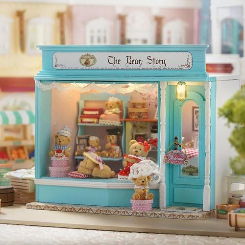 Diy Miniature Doll House Kit Wooden Dollhouse Kit,Cute Bear Doll House Kit With Furniture And Music Box,Mini House Making Kit 1:24 (Bear Story)