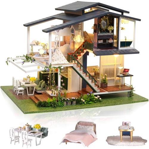 Maison Miniature A Construire Diy Maison Poupee Miniature Bois En Kit Avec Musique Et Meubles,Cadeau De Bricolage Artisanal Pour Les Femmes (Monet Garden)