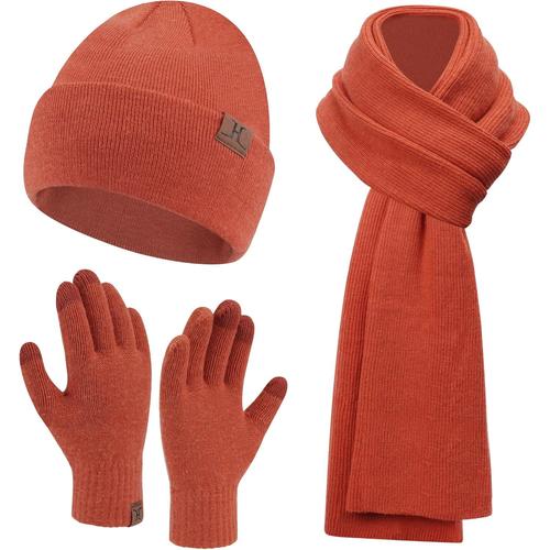 Hommes Femmes Hiver Chaud Bonnet Gants Tactiles Echarpe Ensemble Tricot Côtelé Chapeau Foulards Gants Cadeaux Noel Femme Homme