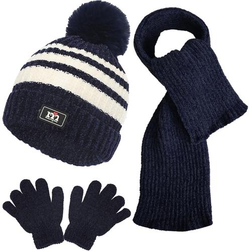 Cagoule Bébé Fille Garçon Mignon Bonnet Echarpe Gant Hiver Ensemble Set De 3 Pièces Enfant Ensemble Chapeau Hiver Bonnet Tricoté Enfant Chenille 1-5 Ans