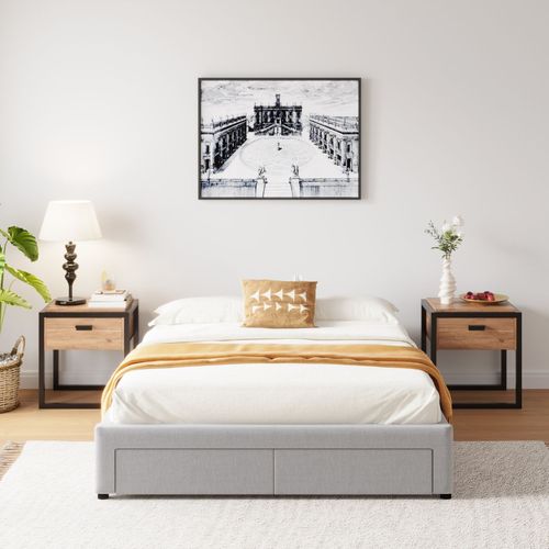 Sacramento - Lit Contemporain À Tiroirs - 140x190 - Gris