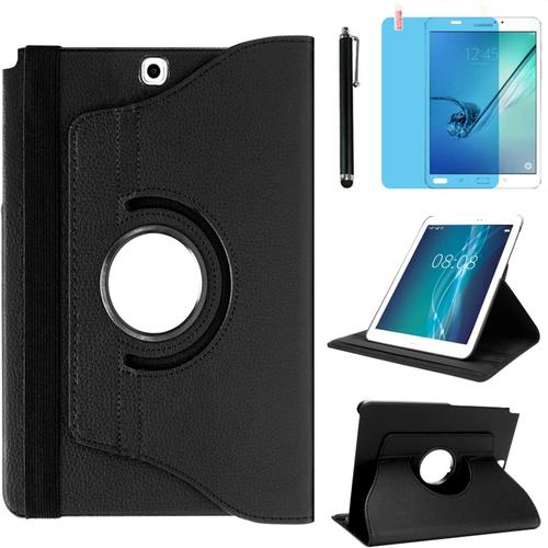 Étui Housse Coque Pour Samsung Galaxy Tab A 9.7 Pouces 2015 (Sm-P550 Sm-T550 Sm-T555) - 360 Degrés Rotation Full Protection Kickstand Case Cover,Avec Un Stylo,Écran Film (Black)