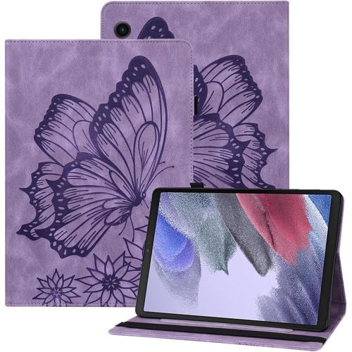 Coque Samsung Galaxy Tab A9+ 11" Papillon En Relief Etui En Cuir Pu Portefeuille Porte-Stylo Tablette Housse De Protection Pour Galaxy Tab A9+ 11 Pouces Sm-X210/Sm-X215/Sm-X216 Violet