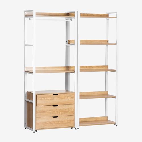 Armoire Modulaire Ouverte 2 Pièces Avec Tiroirs Et Etagères En Acier Et Bois Ariaster Naturel