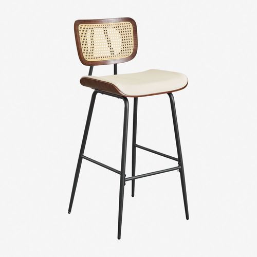 Pack De 2 Tabourets Hauts En Bois, Rotin Et Simili Cuir Raysa Bois Foncé ¿75 Cm