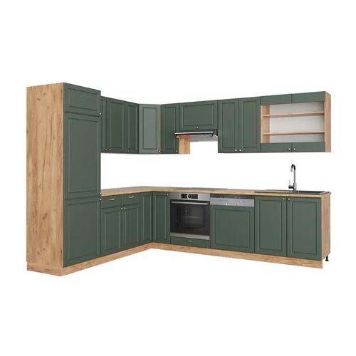 Cuisine En Angle Fame-Line, 227 X 60 Cm Sans Plan De Travail, Chêne Vert Et Or/Chêne Doré, Vicco
