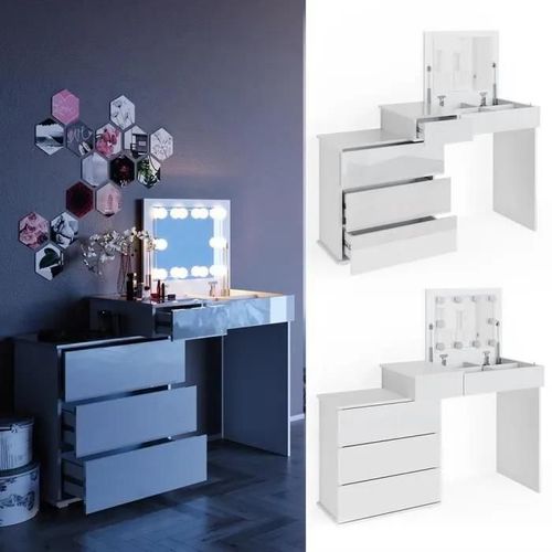 Vicco Coiffeuse Lotos Blanche, Table De Maquillage, 4 Tiroirs, Commode