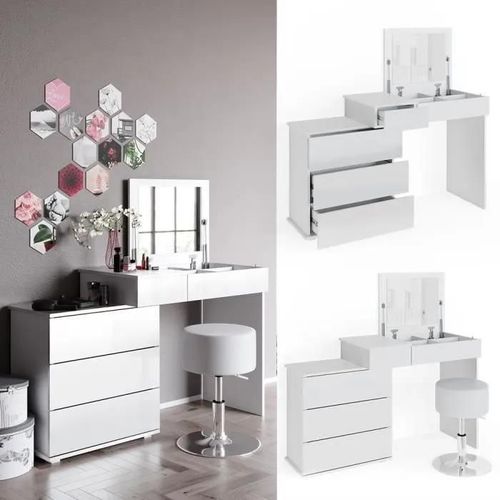 Vicco Coiffeuse Lotos Blanche, Table De Maquillage, 4 Tiroirs, Commode