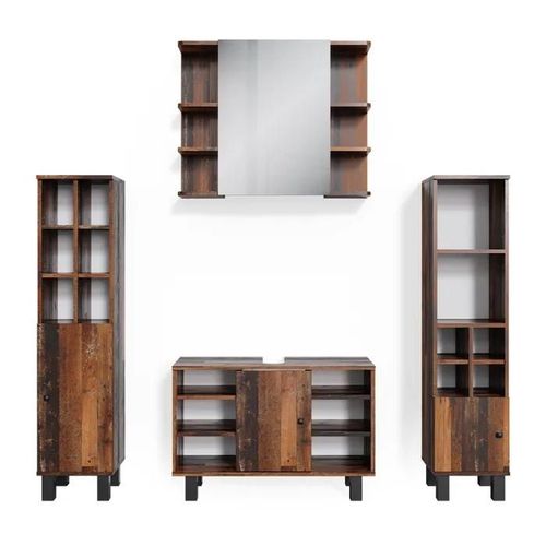 Vicco Meuble De Rangement De Salle De Bain Fynn, Chêne Rustique, 4 Pièces, Avec Armoire Haute