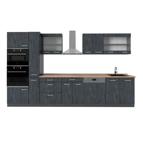 Cuisine Complète R-Line, 350 Cm , Pt Chêne, Noir Béton/Anthracite, Vicco