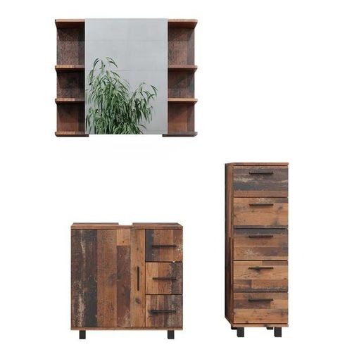 Vicco Set De Meubles De Salle De Bain Ilias, Chêne Rustique, 3 Pièces, Avec Armoire Centrale