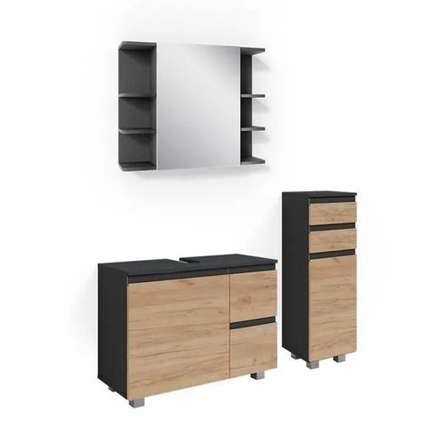 Vicco Set De Meubles De Salle De Bain J-Shape, Anthracite, 3 Parties