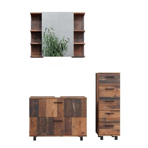 Vicco Set De Meubles De Salle De Bain Ilias, Chêne Rustique, 3 Parties