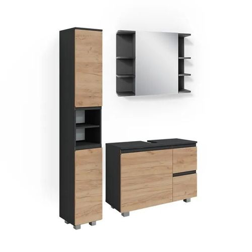 Vicco Set De Meubles De Salle De Bain J-Shape, Anthracite, 3 Parties