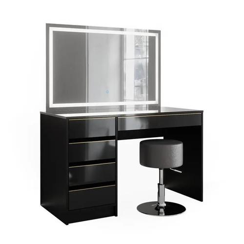 Coiffeuse Sherry, 120 Cm Avec Miroir Led Et Tabouret, Noir, Vicco