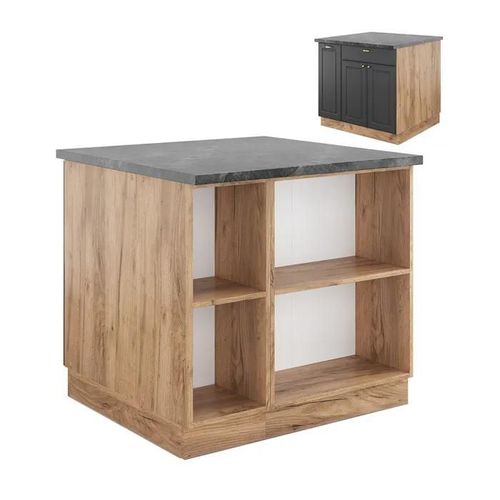 Îlot De Cuisine Fame-Line, 90 Cm Avec Tiroir, Sans Plan De Travail, Anthracite Campagne/Chêne Doré, Vicco