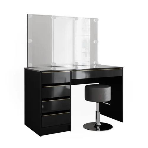 Coiffeuse Sherry, 120 Cm Avec Éclairage Led Et Tabouret, Noir, Vicco