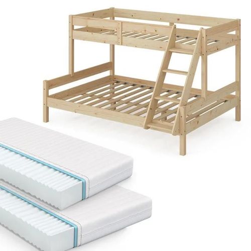 Vitalispa Lit Superposé Everest, Naturel Bois, 140x200 / 90x200 Cm Avec 2 Matelas