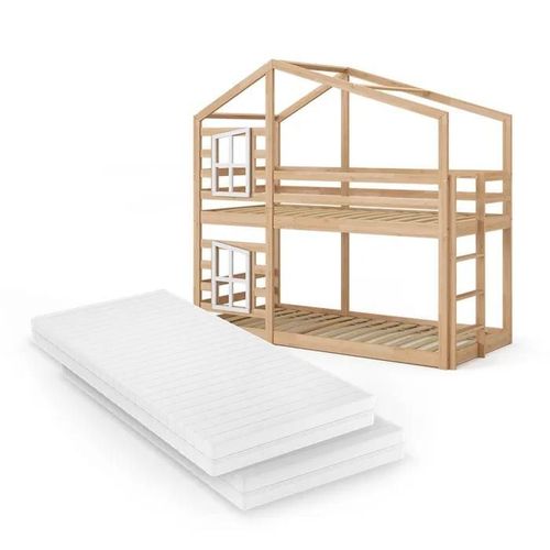 Vitalispa Lit Superposé Maja, Naturel Bois, 90x200 Cm Avec 2 Matelas