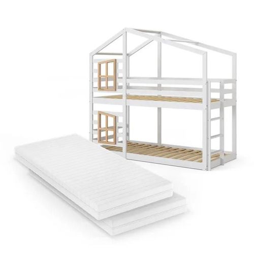 Vitalispa Lit Superposé Maja, Blanc, 90x200 Cm Avec 2 Matelas