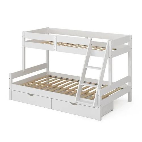 Vitalispa Lit Superposé Everest, Blanc, 120x200 / 80x200 Cm Avec Tiroirs