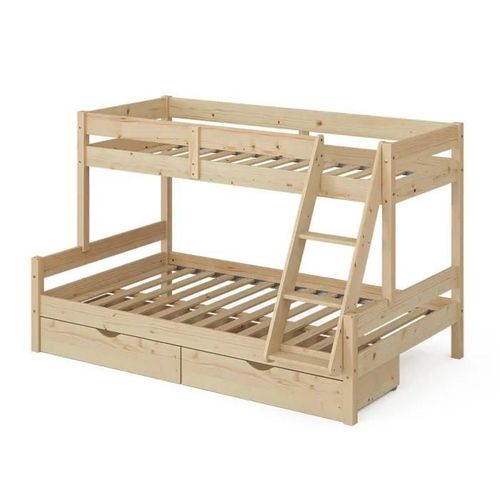 Vitalispa Lit Superposé Everest, Naturel Bois, 120x200 / 80x200 Cm Avec Tiroirs