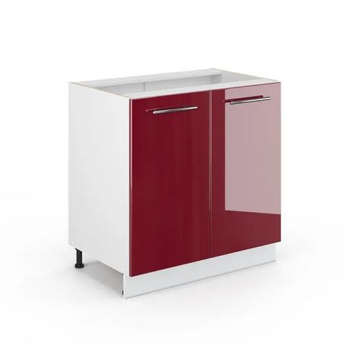 Vicco Meuble Bas Sous-Évier Fame-Line, Rouge Bordeaux Haute Brillance, 80 Cm Avec Étagère, Sans Plan De Travail